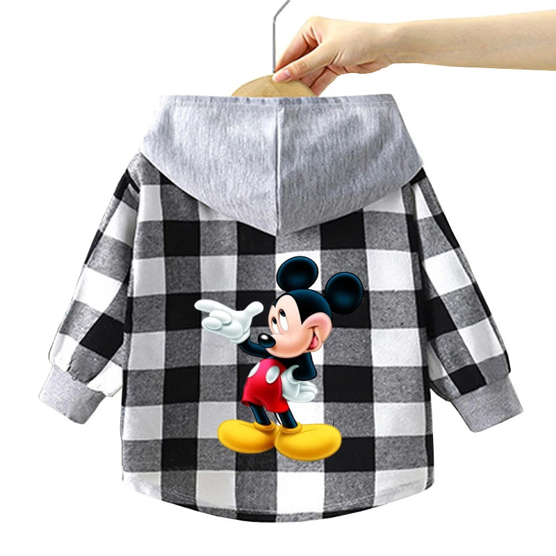 Spring Children Boys Spiderman Plaid Shirts Cartoon Casual Toddler Kid Boy Mickey Hooded Shirts Loose Long Sleeve Baby Boy Top