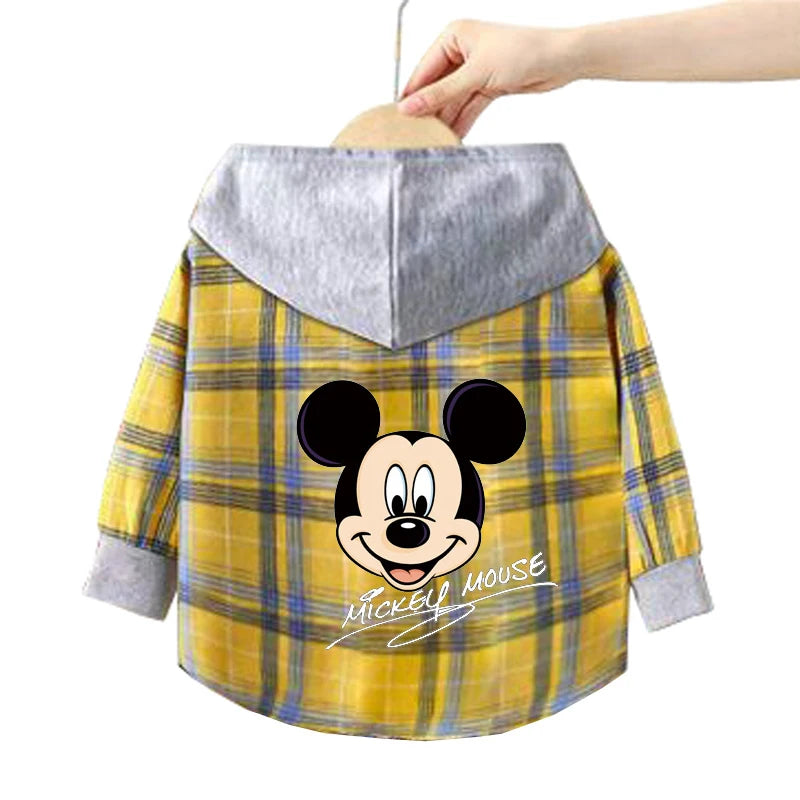 Spring Children Boys Spiderman Plaid Shirts Cartoon Casual Toddler Kid Boy Mickey Hooded Shirts Loose Long Sleeve Baby Boy Top