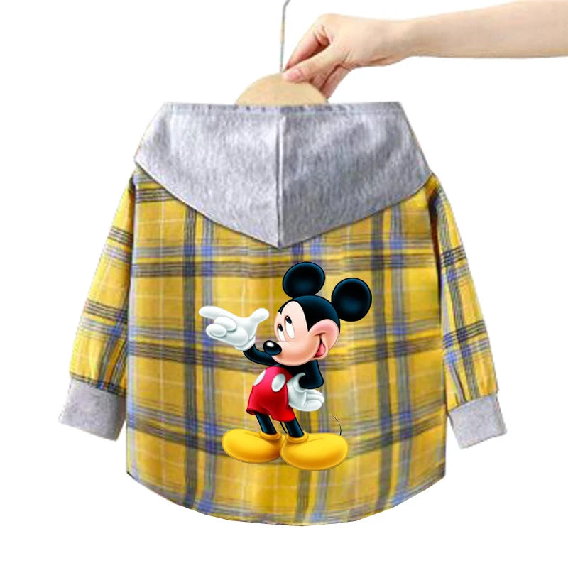 Spring Children Boys Spiderman Plaid Shirts Cartoon Casual Toddler Kid Boy Mickey Hooded Shirts Loose Long Sleeve Baby Boy Top