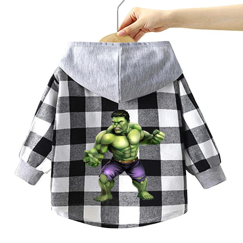 Spring Children Boys Spiderman Plaid Shirts Cartoon Casual Toddler Kid Boy Mickey Hooded Shirts Loose Long Sleeve Baby Boy Top
