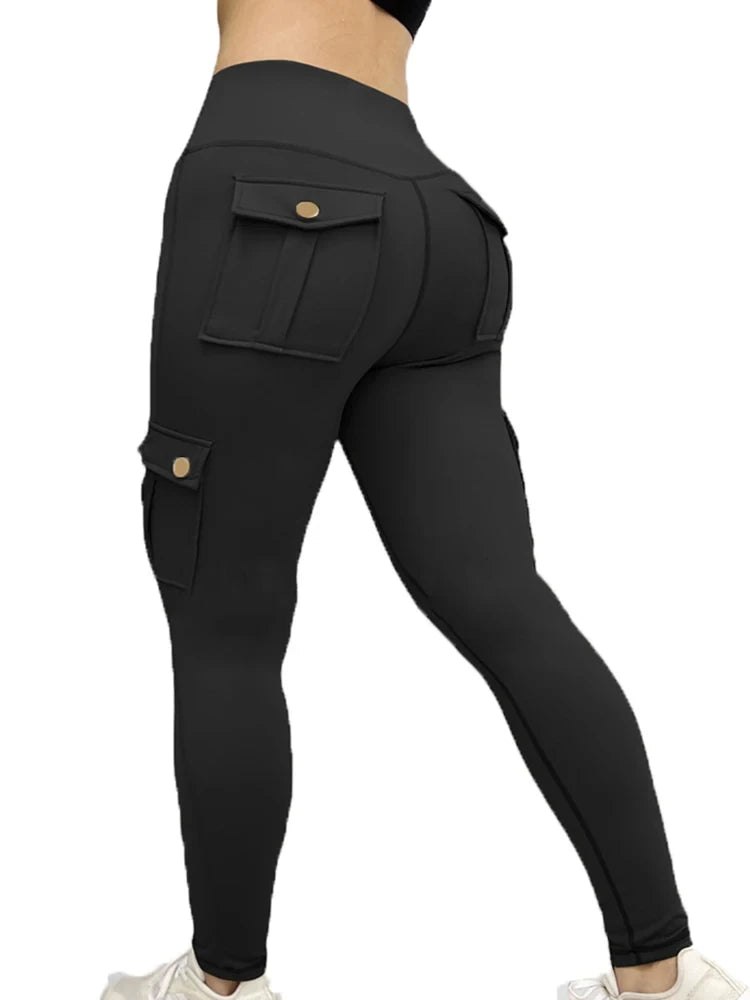 Pockets Gym Leggings Women High Waist Fashion Fitness Pants Skinny Stretch Outdoors Comfortable Sport Leggings