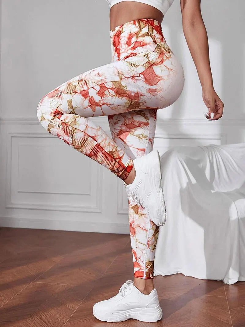 Hip Lifting Seamless Fitness Gym Leggings Tie-Dye Yoga Pants Women's Exercise Tights Tummy Control High Waist Workout Pants