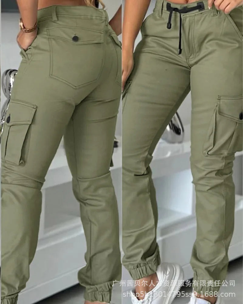 Women Cargo Pant Long Pants Casual Streetwear High Waist Capris Splice Pocket Button Straight Trousers Autumn Spring Y2k Jogger