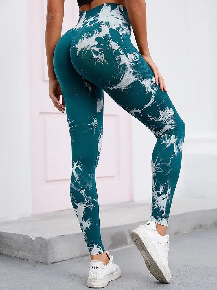Hip Lifting Seamless Fitness Gym Leggings Tie-Dye Yoga Pants Women's Exercise Tights Tummy Control High Waist Workout Pants