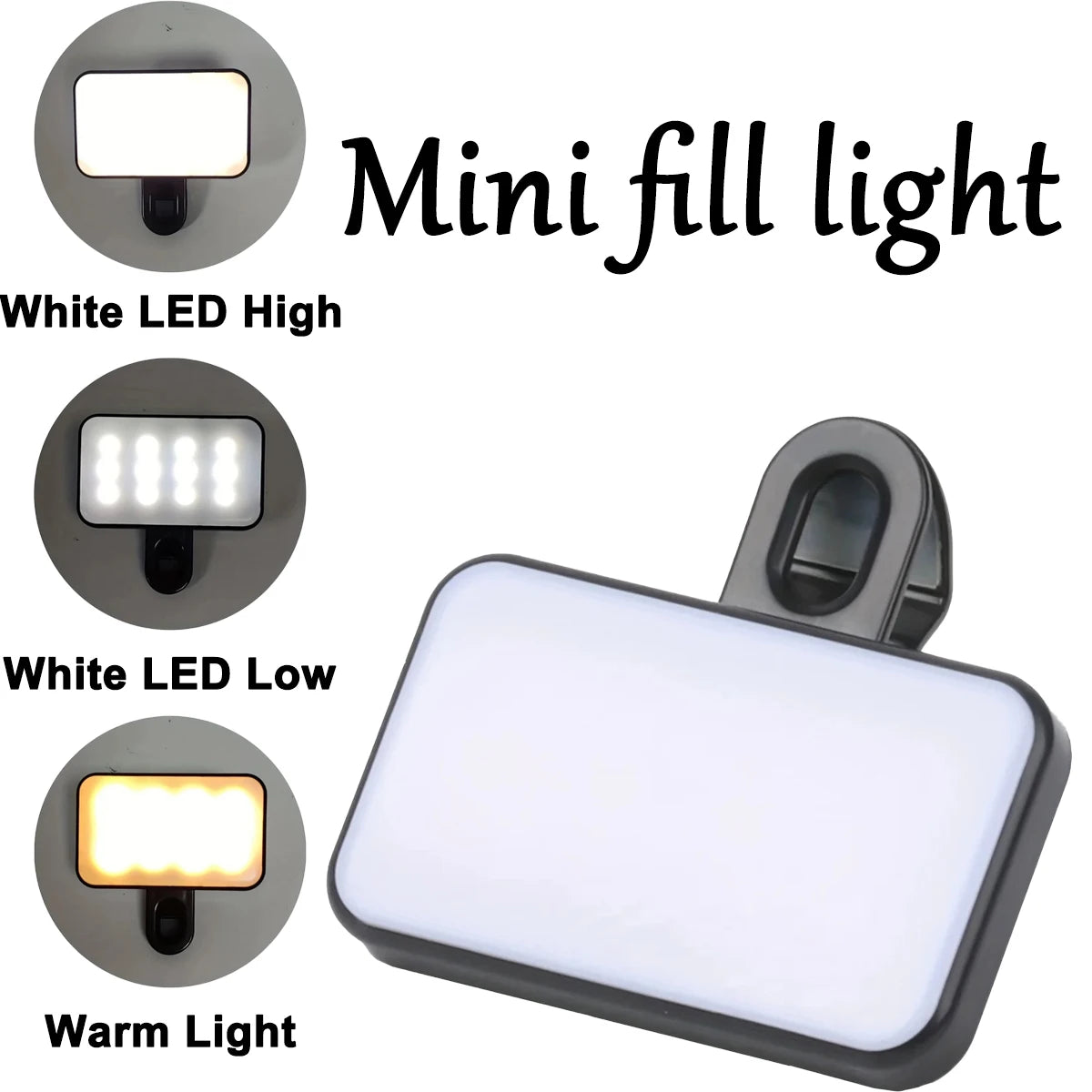 Portable Mini Selfie Video Conference Fill Light 3 Modes Rechargeable Adjustable Brightness for Mobile Phone & Computer