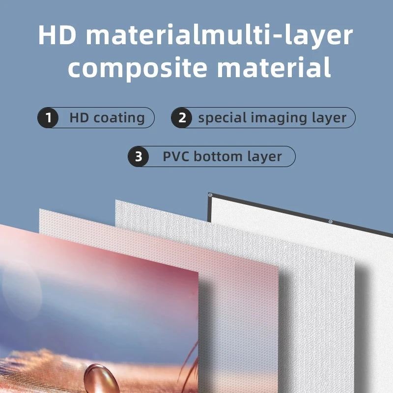 Projector Screen 16:9 High Brightness Reflective Foldable White Grid Anti Light Curtain 100 120 133 150 Inch HD for Home Outdoor