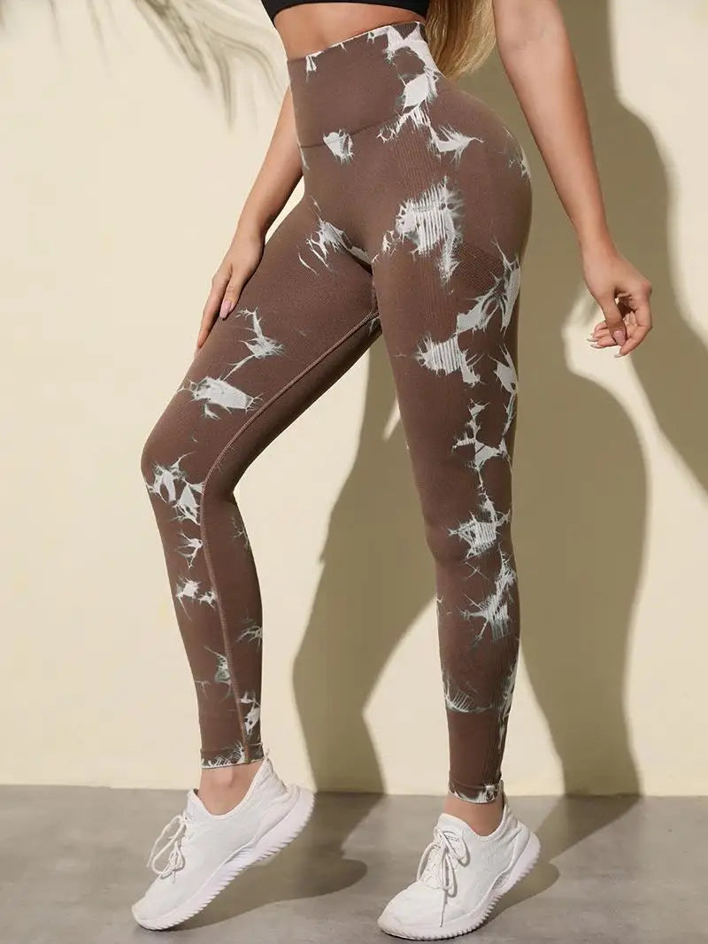 Hip Lifting Seamless Fitness Gym Leggings Tie-Dye Yoga Pants Women's Exercise Tights Tummy Control High Waist Workout Pants