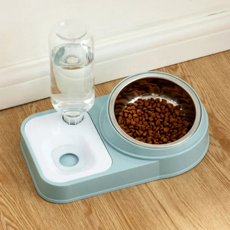 Stainless Steel Or Plastic Bowl Double Bowl Protection Cervical Spine Oblique Automatic Drinking Water Non-Wet Mouth Cat Product