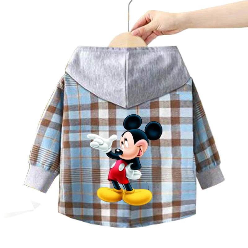 Spring Children Boys Spiderman Plaid Shirts Cartoon Casual Toddler Kid Boy Mickey Hooded Shirts Loose Long Sleeve Baby Boy Top