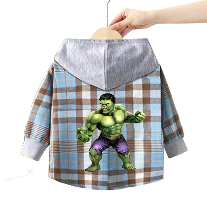 Spring Children Boys Spiderman Plaid Shirts Cartoon Casual Toddler Kid Boy Mickey Hooded Shirts Loose Long Sleeve Baby Boy Top