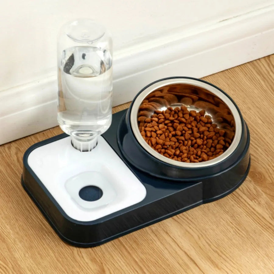 Stainless Steel Or Plastic Bowl Double Bowl Protection Cervical Spine Oblique Automatic Drinking Water Non-Wet Mouth Cat Product