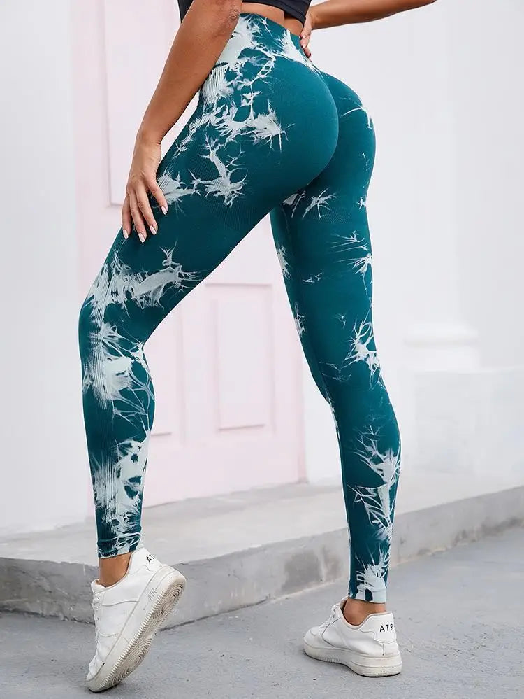 Hip Lifting Seamless Fitness Gym Leggings Tie-Dye Yoga Pants Women's Exercise Tights Tummy Control High Waist Workout Pants