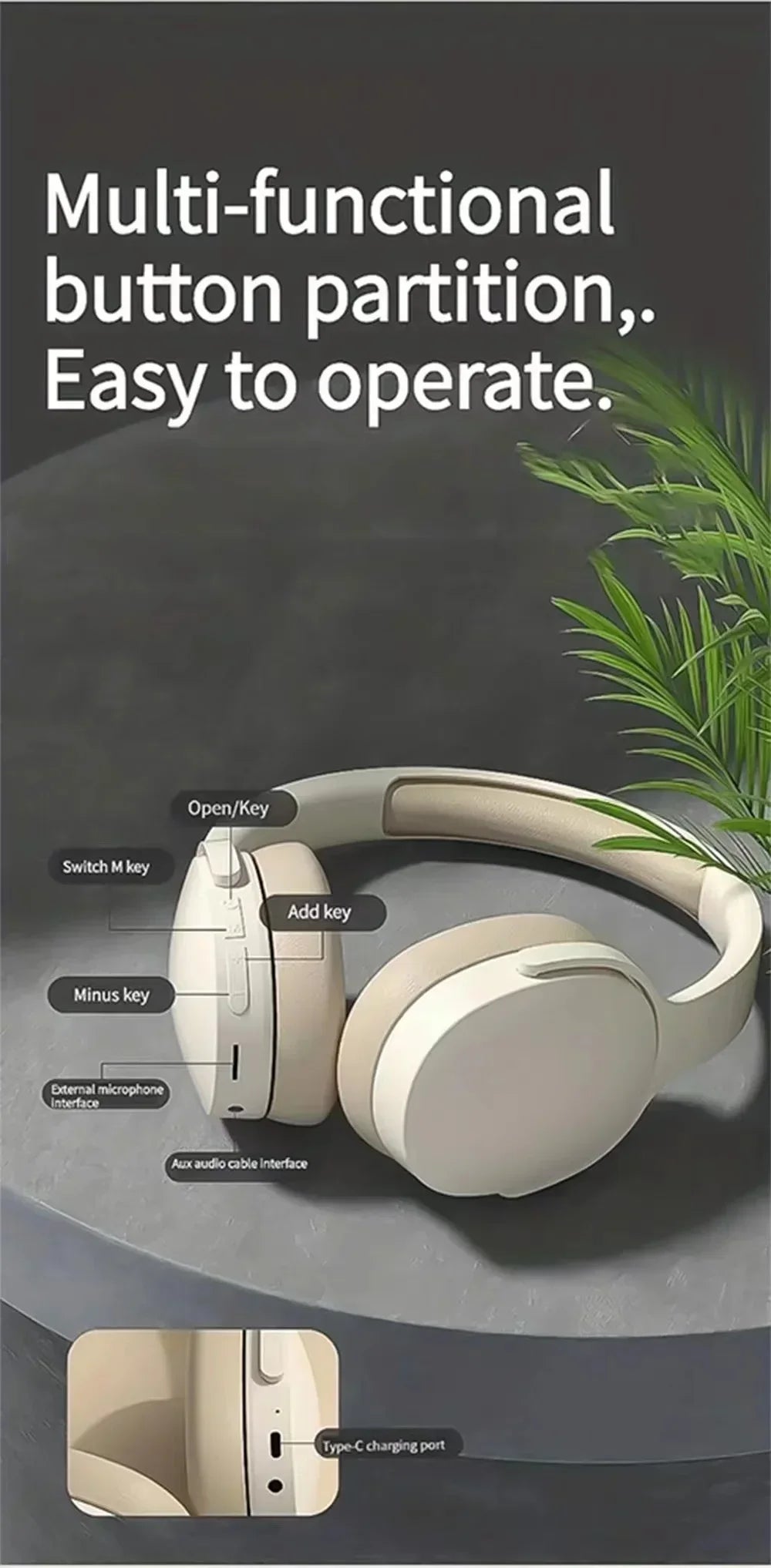 NEW Fashion Wireless Bluetooth Headphones Over Ear HIFI Stereo Headsets True Sports With Earphones TF/AUX Music Player with Mic