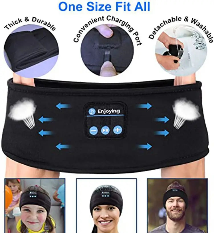 Bluetooth Sleeping Headphones Sports Headband Thin Soft Elastic Comfortable Wireless Music Earphones Eye Mask for Side Sleeper