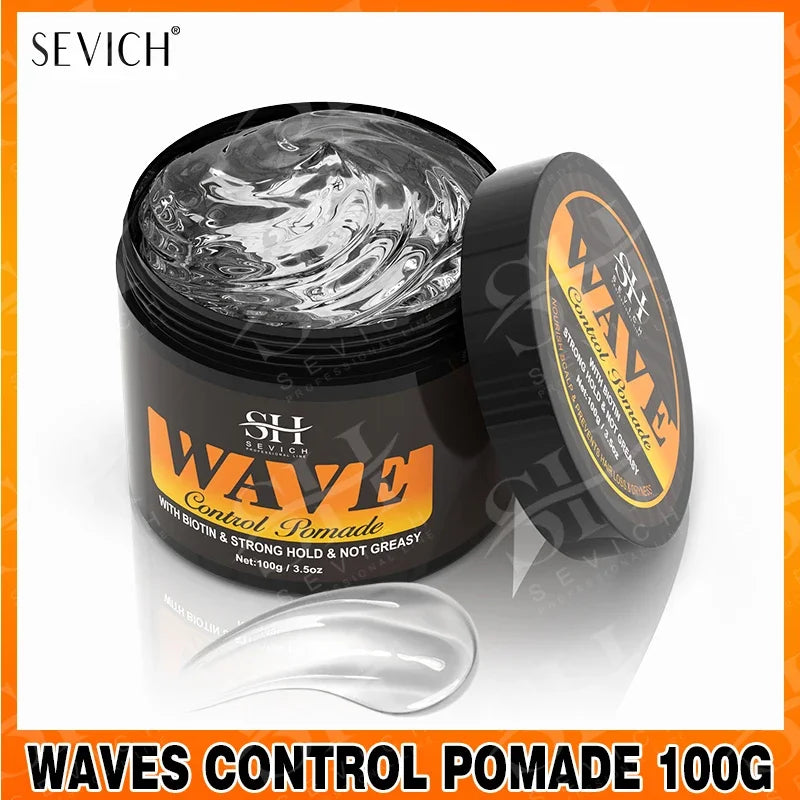 Biotin Wave Pomade For Deep Waves 360 Strong Hold Hair Styling Cream Wavy Hair Oil With Brush Waves Cream For African Black Men
