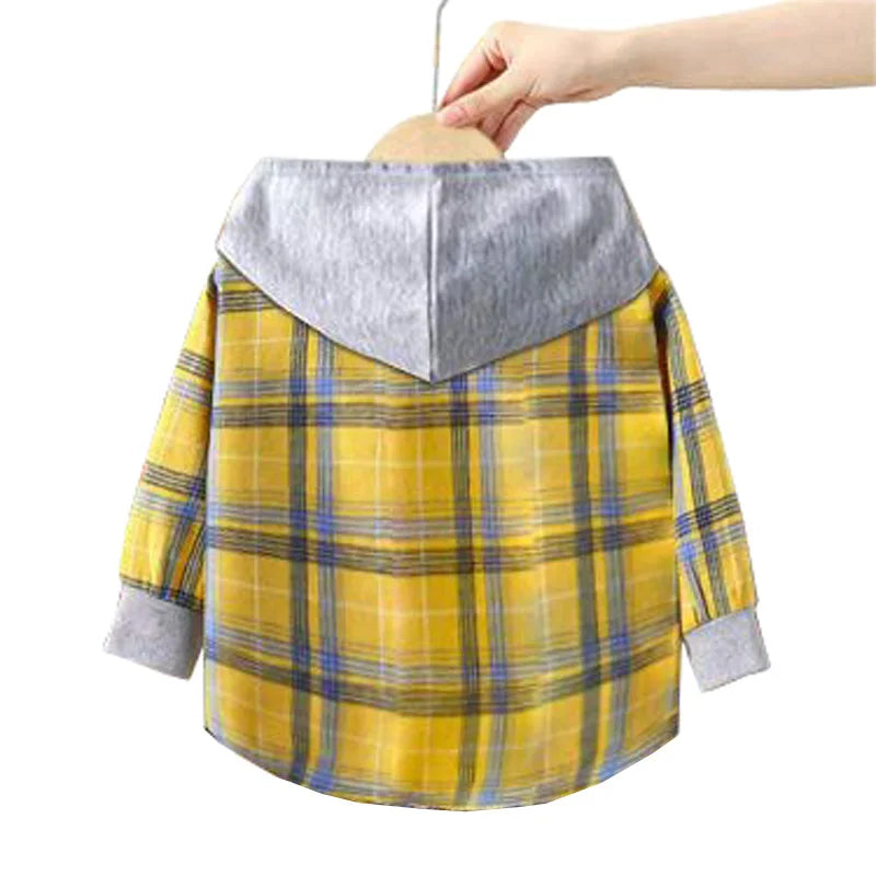 Spring Children Boys Spiderman Plaid Shirts Cartoon Casual Toddler Kid Boy Mickey Hooded Shirts Loose Long Sleeve Baby Boy Top