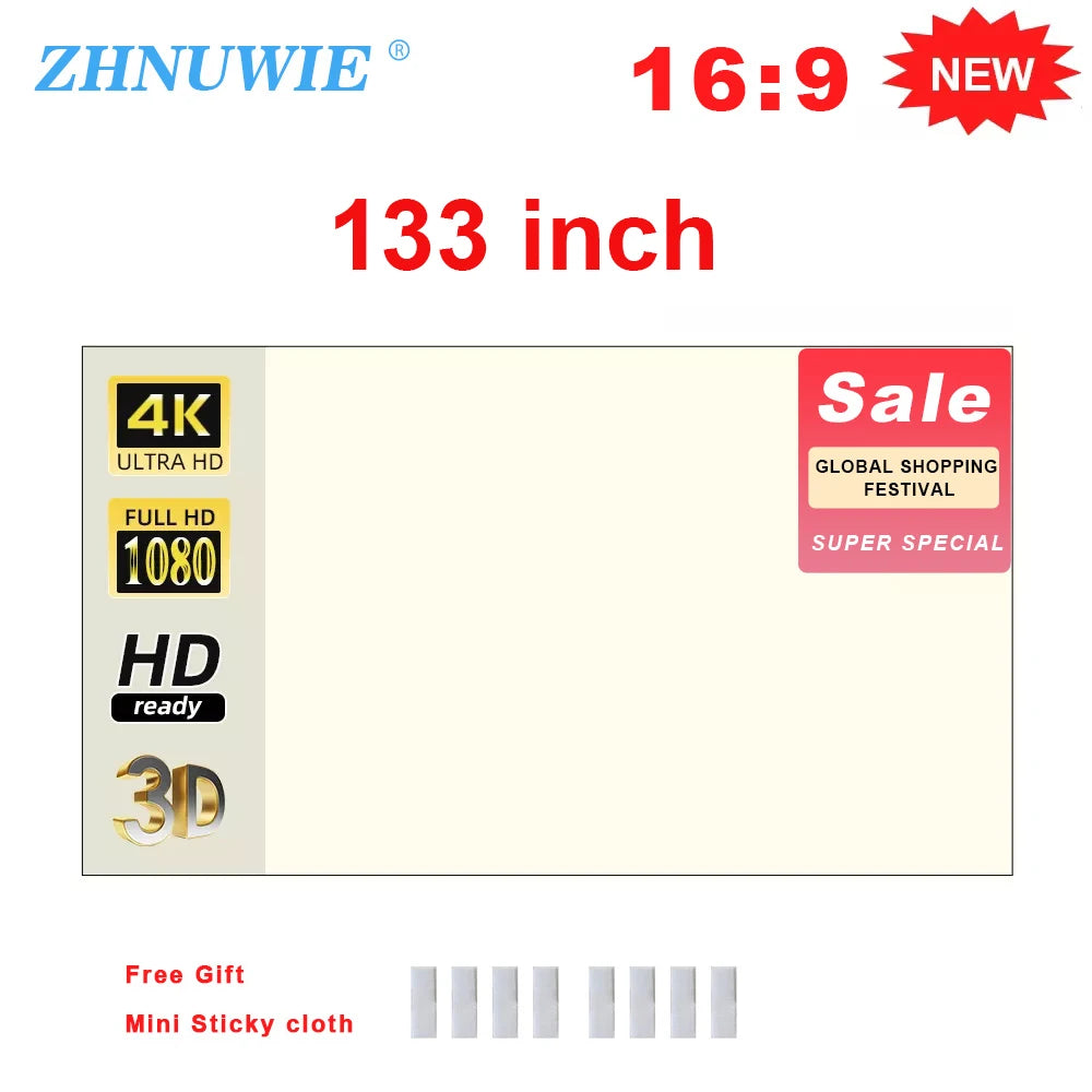 Projector Screen 16:9 High Brightness Reflective Foldable White Grid Anti Light Curtain 100 120 133 150 Inch HD for Home Outdoor