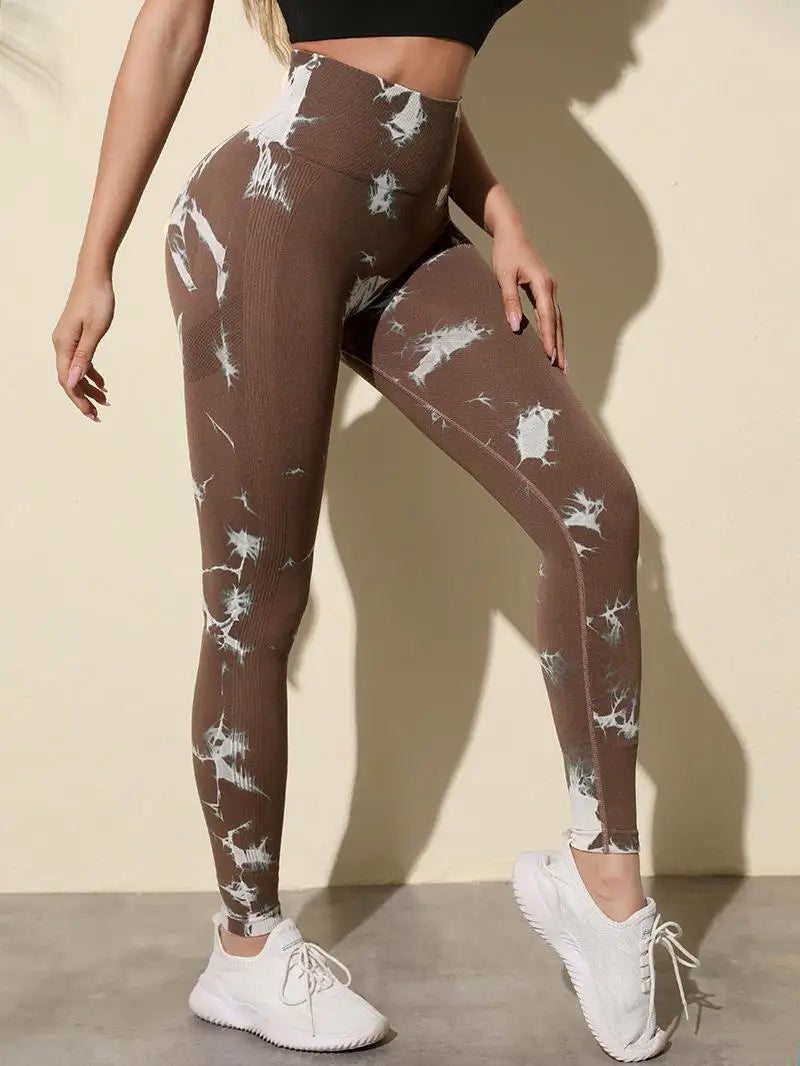 Hip Lifting Seamless Fitness Gym Leggings Tie-Dye Yoga Pants Women's Exercise Tights Tummy Control High Waist Workout Pants