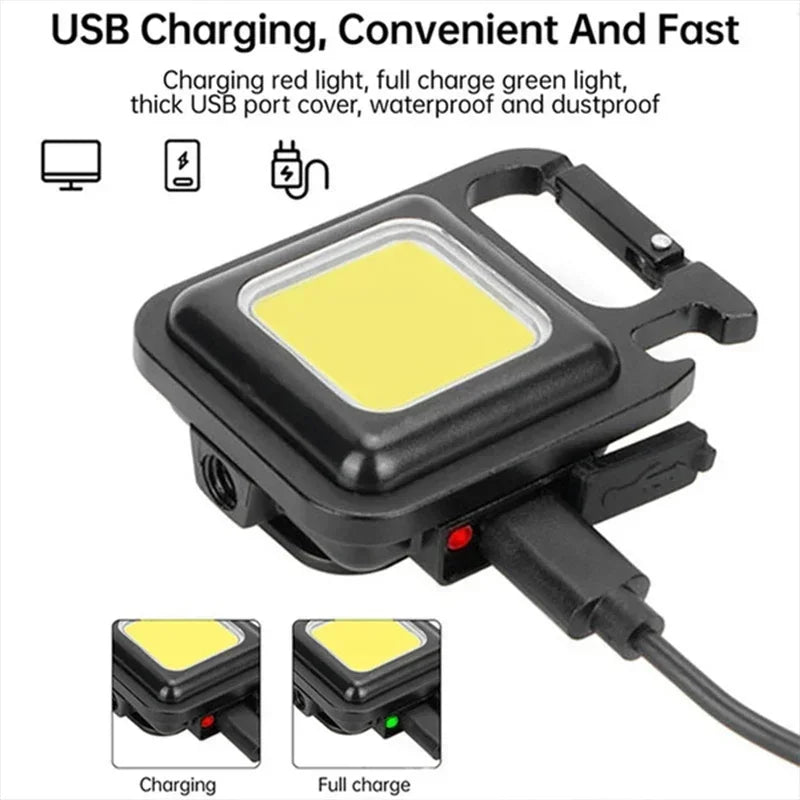 Keychain Light Mini Multifunctional Camping Flashlight USB Rechargeable LED Portable Bright COB Pocket Clip Lantern Outdoor Work