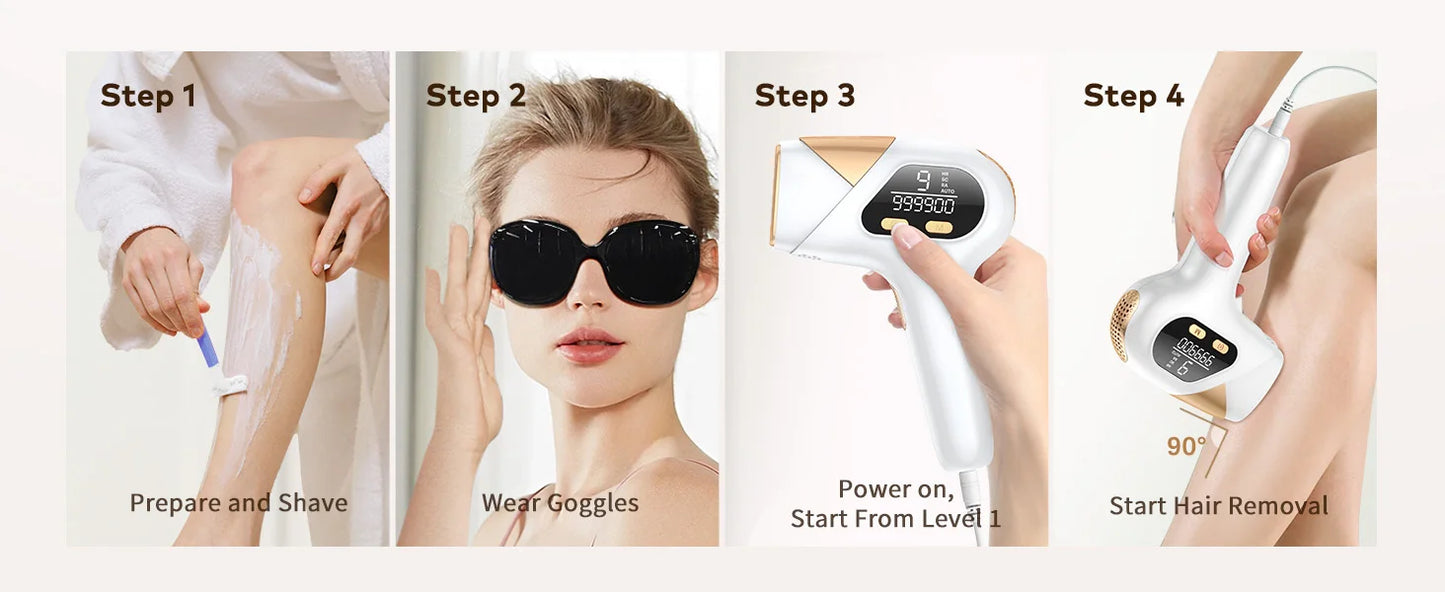 Permanent Laser Hair Removal Device Results in 4 Weeks Painless IPL Epilator 9 Levels 999900 Flashes Home Whole Body Treatment
