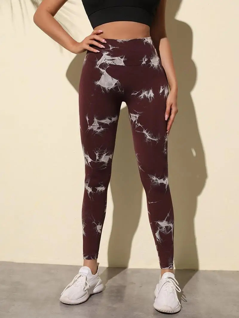 Hip Lifting Seamless Fitness Gym Leggings Tie-Dye Yoga Pants Women's Exercise Tights Tummy Control High Waist Workout Pants