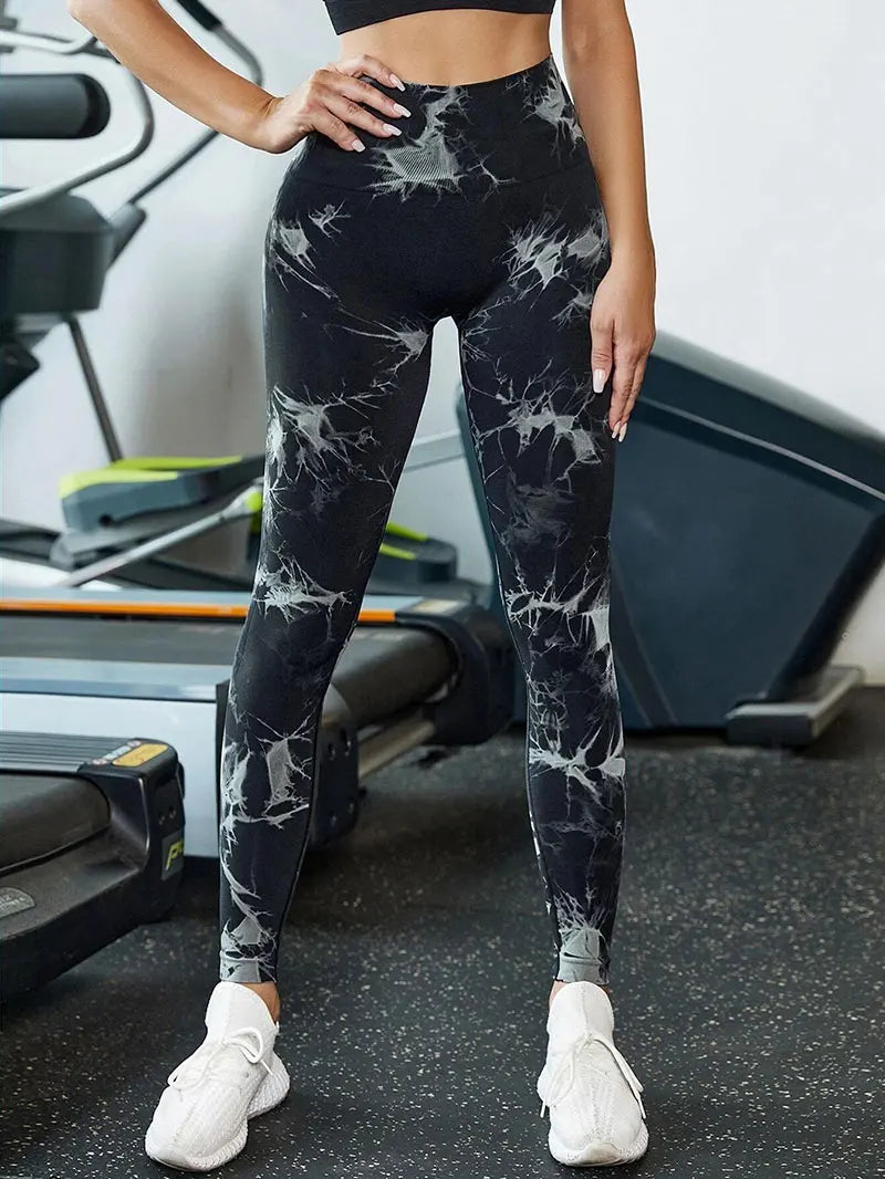 Hip Lifting Seamless Fitness Gym Leggings Tie-Dye Yoga Pants Women's Exercise Tights Tummy Control High Waist Workout Pants
