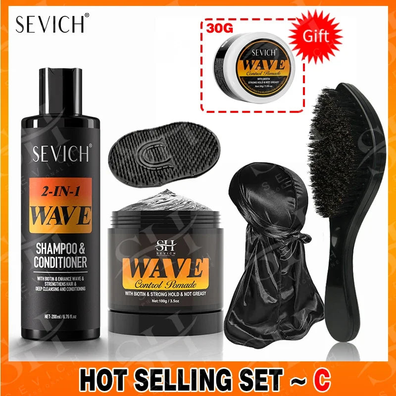 Biotin Wave Pomade For Deep Waves 360 Strong Hold Hair Styling Cream Wavy Hair Oil With Brush Waves Cream For African Black Men