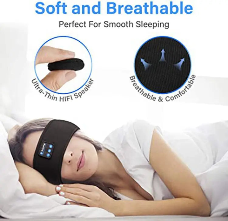 Bluetooth Sleeping Headphones Sports Headband Thin Soft Elastic Comfortable Wireless Music Earphones Eye Mask for Side Sleeper