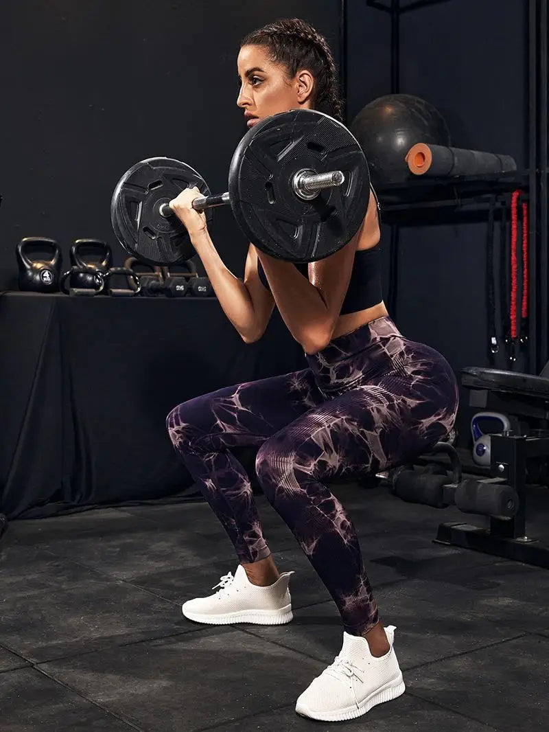 Hip Lifting Seamless Fitness Gym Leggings Tie-Dye Yoga Pants Women's Exercise Tights Tummy Control High Waist Workout Pants