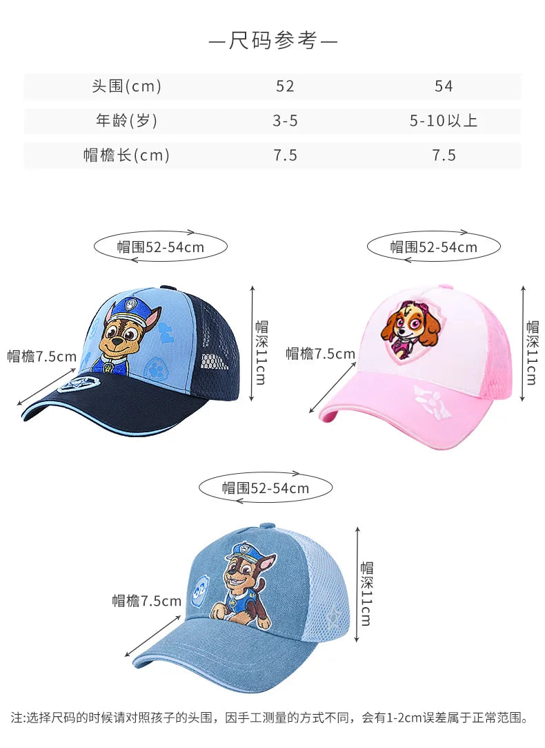 Genuine PAW Patrol Children's baseball Hats Cotton Cute Caps Headgear Chase Skye Print Party Kids Summer Hat Children Gift