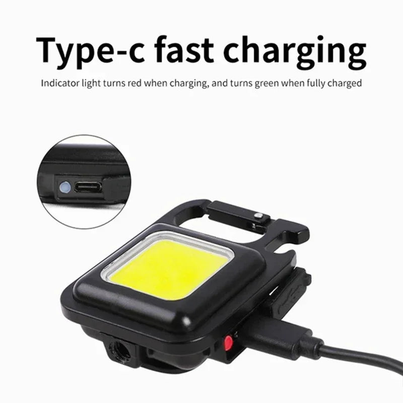 Keychain Light Mini Multifunctional Camping Flashlight USB Rechargeable LED Portable Bright COB Pocket Clip Lantern Outdoor Work