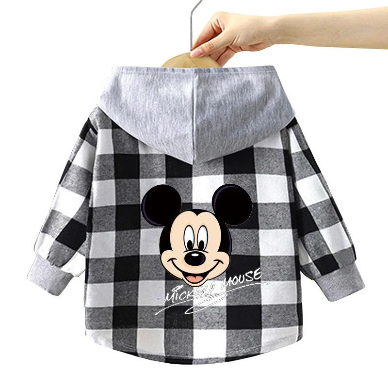 Spring Children Boys Spiderman Plaid Shirts Cartoon Casual Toddler Kid Boy Mickey Hooded Shirts Loose Long Sleeve Baby Boy Top