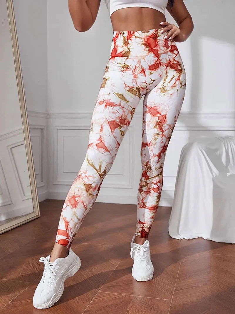 Hip Lifting Seamless Fitness Gym Leggings Tie-Dye Yoga Pants Women's Exercise Tights Tummy Control High Waist Workout Pants
