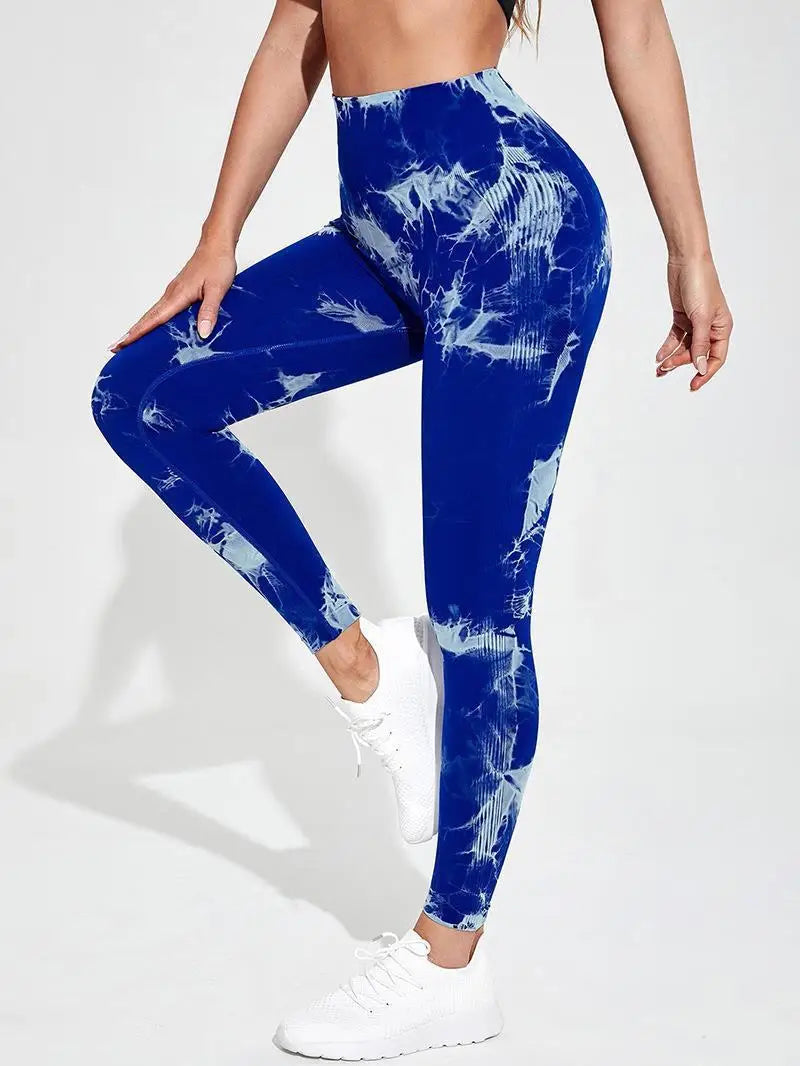 Hip Lifting Seamless Fitness Gym Leggings Tie-Dye Yoga Pants Women's Exercise Tights Tummy Control High Waist Workout Pants
