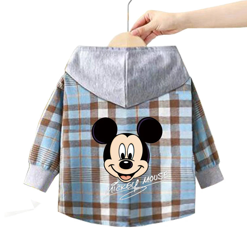 Spring Children Boys Spiderman Plaid Shirts Cartoon Casual Toddler Kid Boy Mickey Hooded Shirts Loose Long Sleeve Baby Boy Top