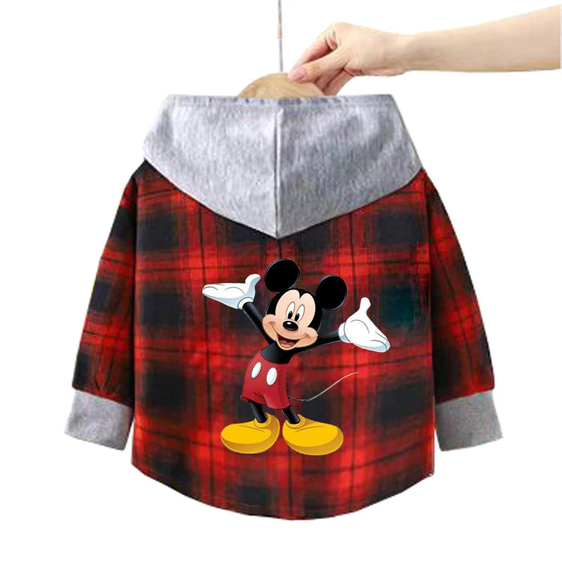 Spring Children Boys Spiderman Plaid Shirts Cartoon Casual Toddler Kid Boy Mickey Hooded Shirts Loose Long Sleeve Baby Boy Top