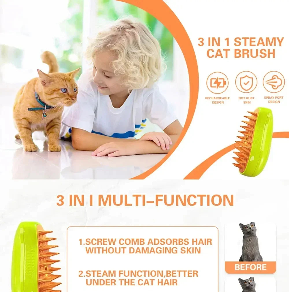 Steam Brush Scratcher for Cats Steam 3 in 1 Pet Brush Cat Steam Brush Comb Dog Brushes Electric Spray Cat Brushes Massage Comb