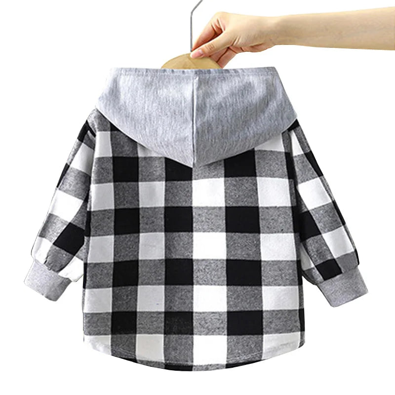 Spring Children Boys Spiderman Plaid Shirts Cartoon Casual Toddler Kid Boy Mickey Hooded Shirts Loose Long Sleeve Baby Boy Top