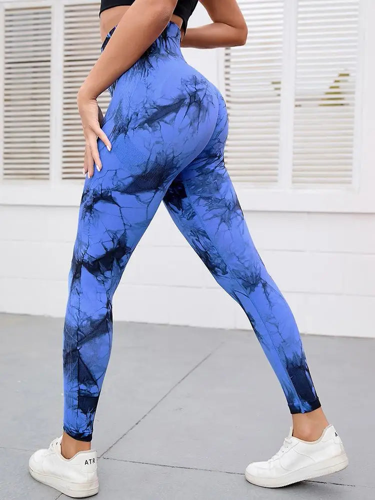 Hip Lifting Seamless Fitness Gym Leggings Tie-Dye Yoga Pants Women's Exercise Tights Tummy Control High Waist Workout Pants
