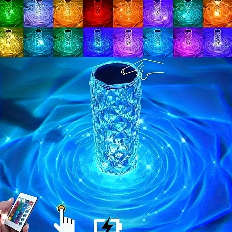 Crystal Lamp 16-Color Changing RGB Night Light Touch Lamp USB Romantic LED Rose Table Lamps For Bedroom Party Dinner Decor Light