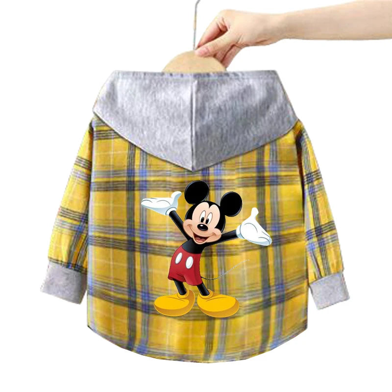 Spring Children Boys Spiderman Plaid Shirts Cartoon Casual Toddler Kid Boy Mickey Hooded Shirts Loose Long Sleeve Baby Boy Top
