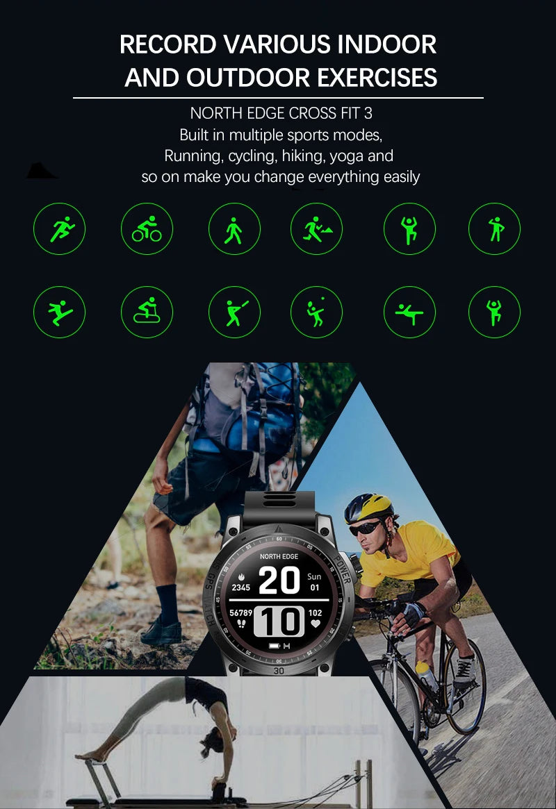 NORTH EDGE 2025 New GPS Watches Men Sport Smart Watch HD AMOLED Display 50M ATM Altimeter Barometer Compass Smartwatch for Men