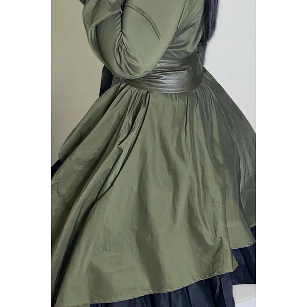 Plus Size Semi Formal Dress Olive Long Sleeve Wrap Asymmetrical Hem Mini Dress