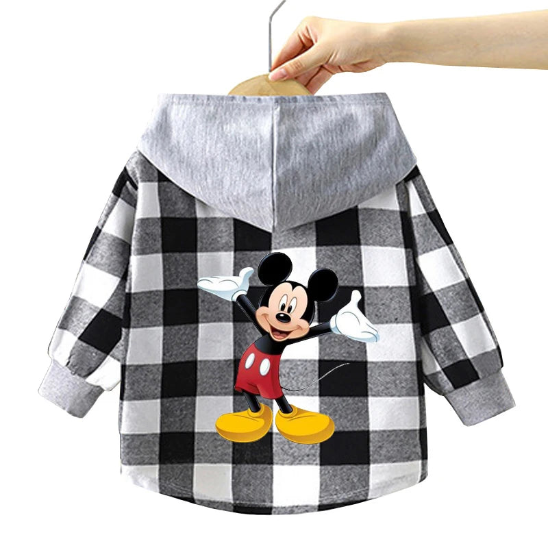 Spring Children Boys Spiderman Plaid Shirts Cartoon Casual Toddler Kid Boy Mickey Hooded Shirts Loose Long Sleeve Baby Boy Top