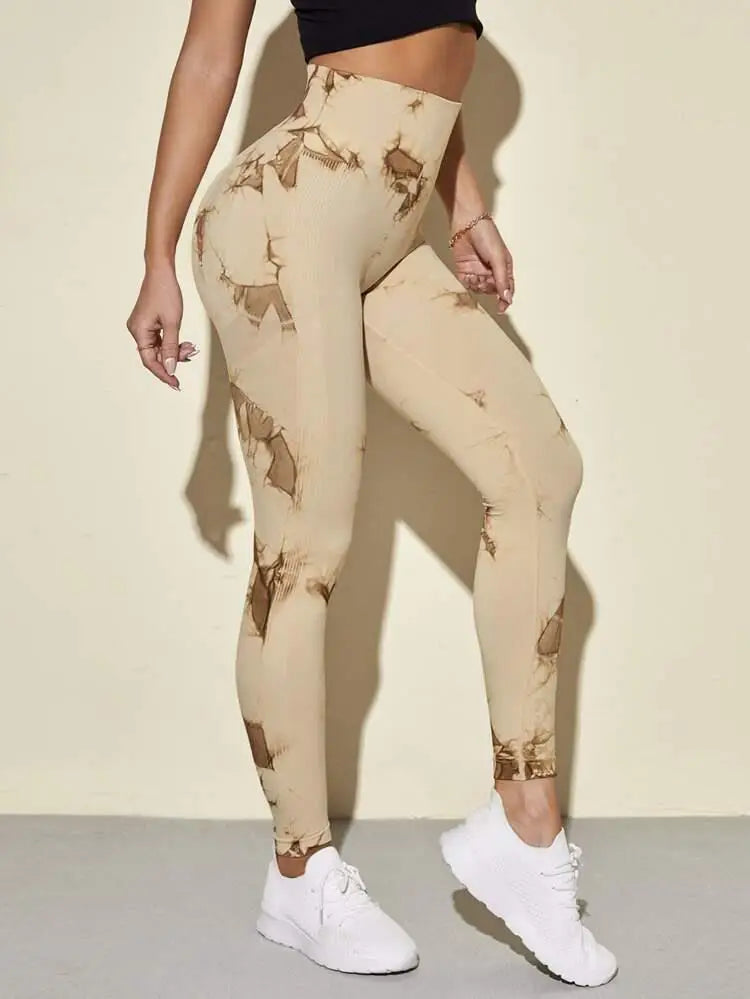 Hip Lifting Seamless Fitness Gym Leggings Tie-Dye Yoga Pants Women's Exercise Tights Tummy Control High Waist Workout Pants