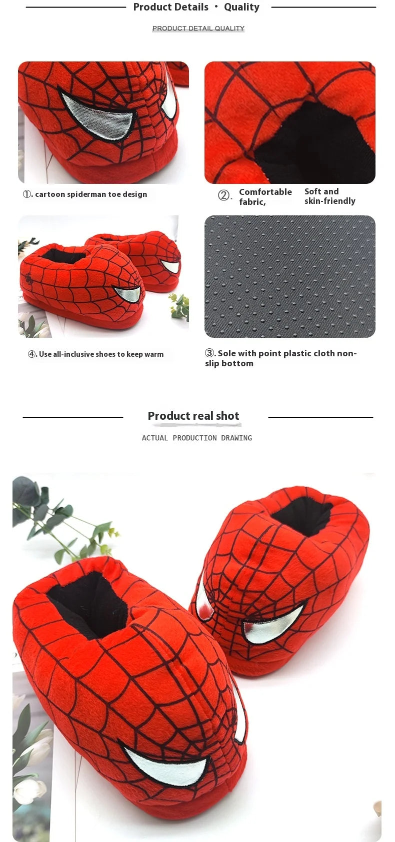 Cotton Slippers Spider Man Cartoon Couple Bag And Warm Shoes Men'S And Women'S All Inclusive Plush Shoes For Home Use Keep Warm