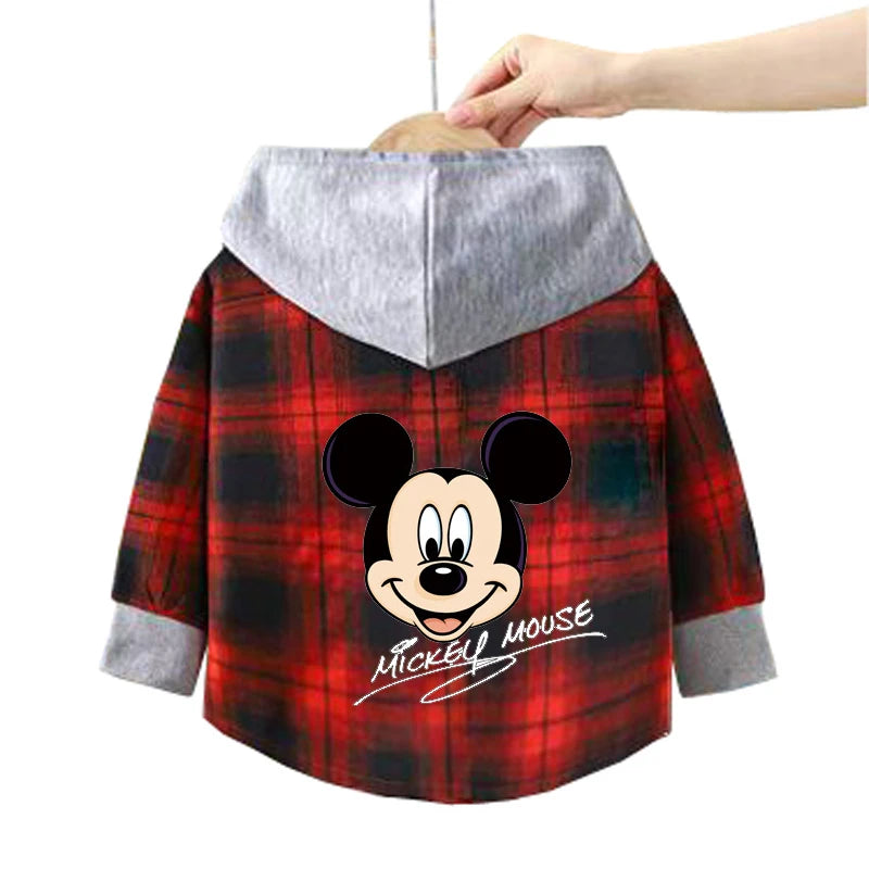 Spring Children Boys Spiderman Plaid Shirts Cartoon Casual Toddler Kid Boy Mickey Hooded Shirts Loose Long Sleeve Baby Boy Top