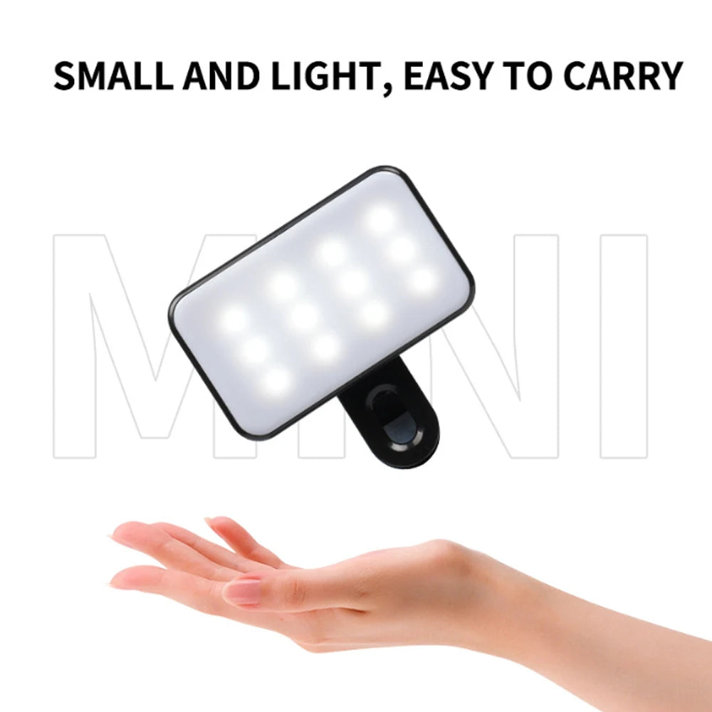 Portable Mini Selfie Video Conference Fill Light 3 Modes Rechargeable Adjustable Brightness for Mobile Phone & Computer