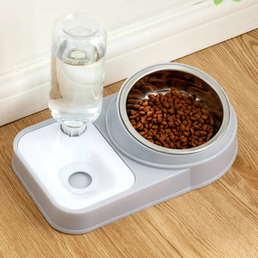 Stainless Steel Or Plastic Bowl Double Bowl Protection Cervical Spine Oblique Automatic Drinking Water Non-Wet Mouth Cat Product