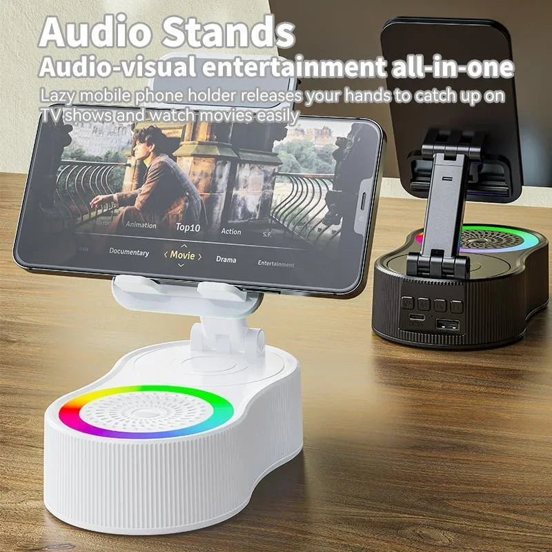 Wireless Speaker with Colorful Ambient Light 360°rotatable Adjustable FoldingLift-non-slip Phone Holder 5.3 HDSurround Subwoofer